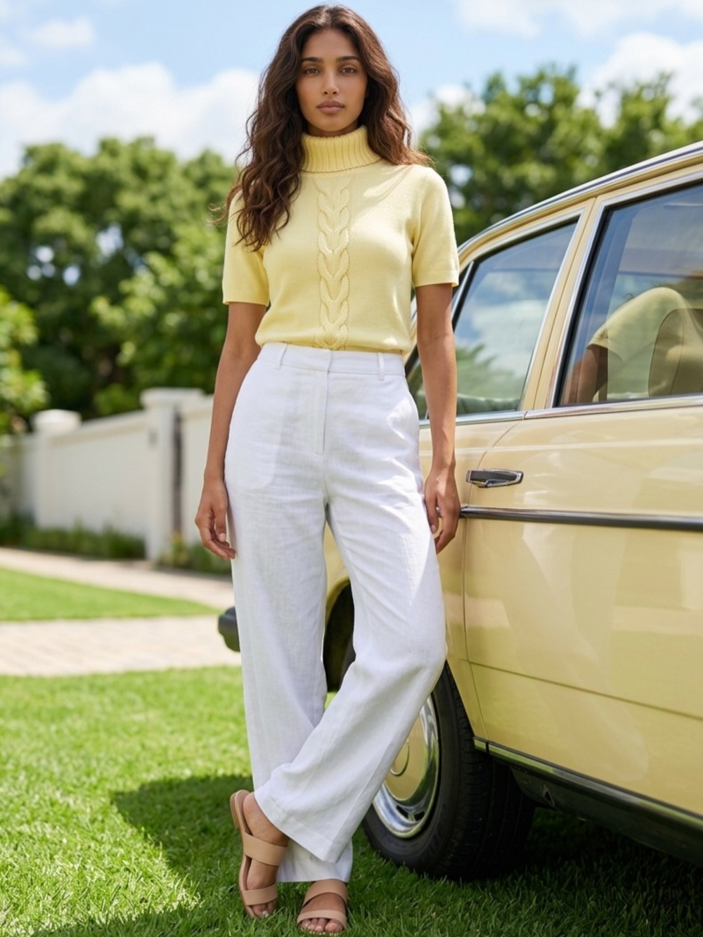 MICHAEL Michael Kors Pale Yellow Cable Turtleneck Sweater